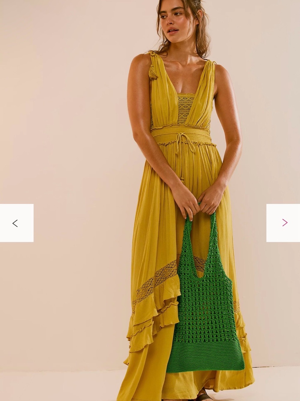 Mustard Yellow Maxi Dress with Crochet Detail
